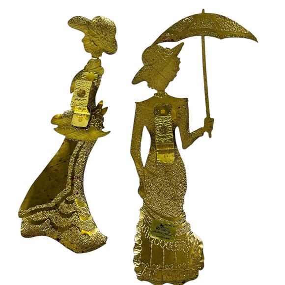 Tin Metal Victorian Lady Art 10” Wall Hanging Home Interiors Gold Vtg Set 2 Pc - Picture 4 of 7